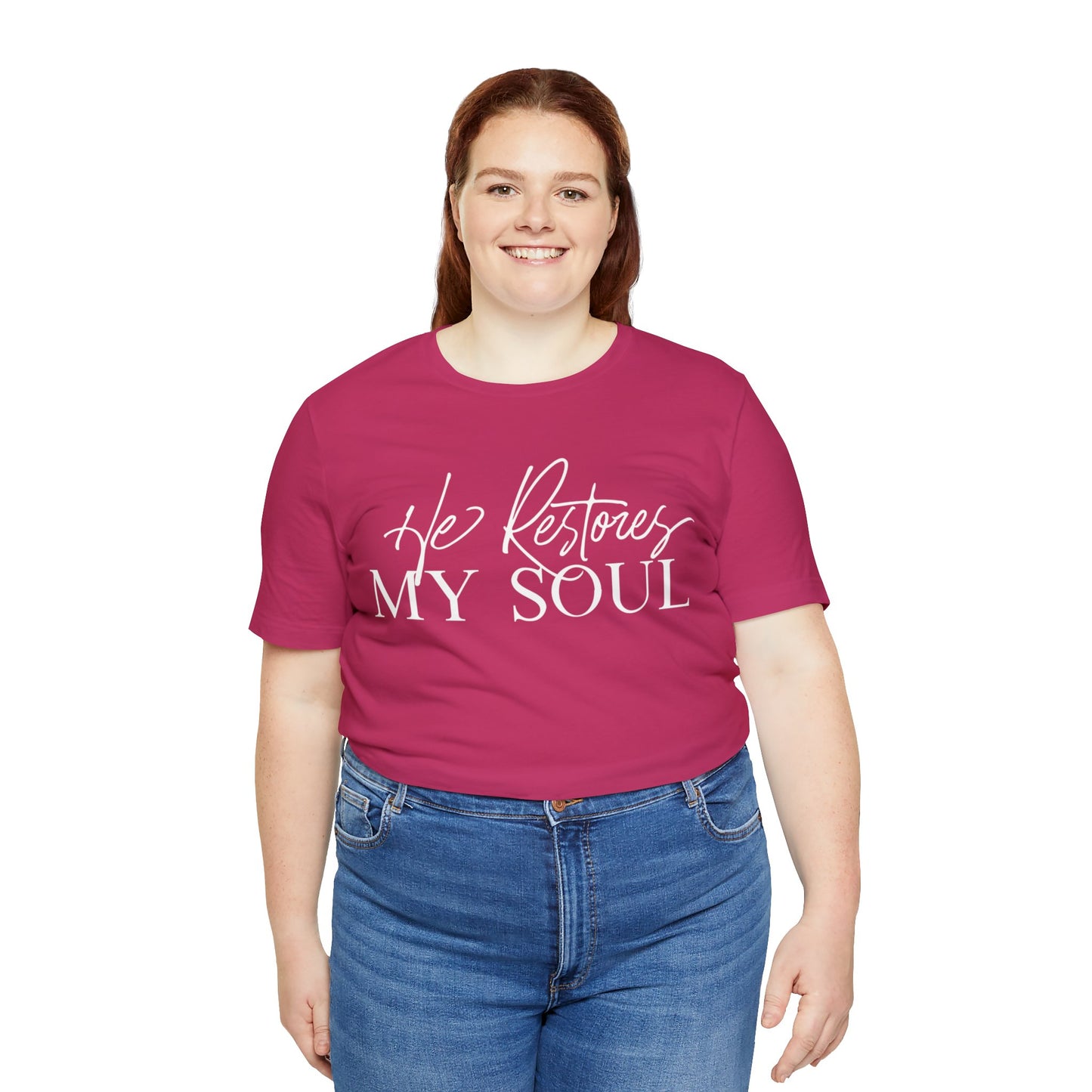 HE RESTORES MY SOUL Unisex Jersey Short Sleeve Tee