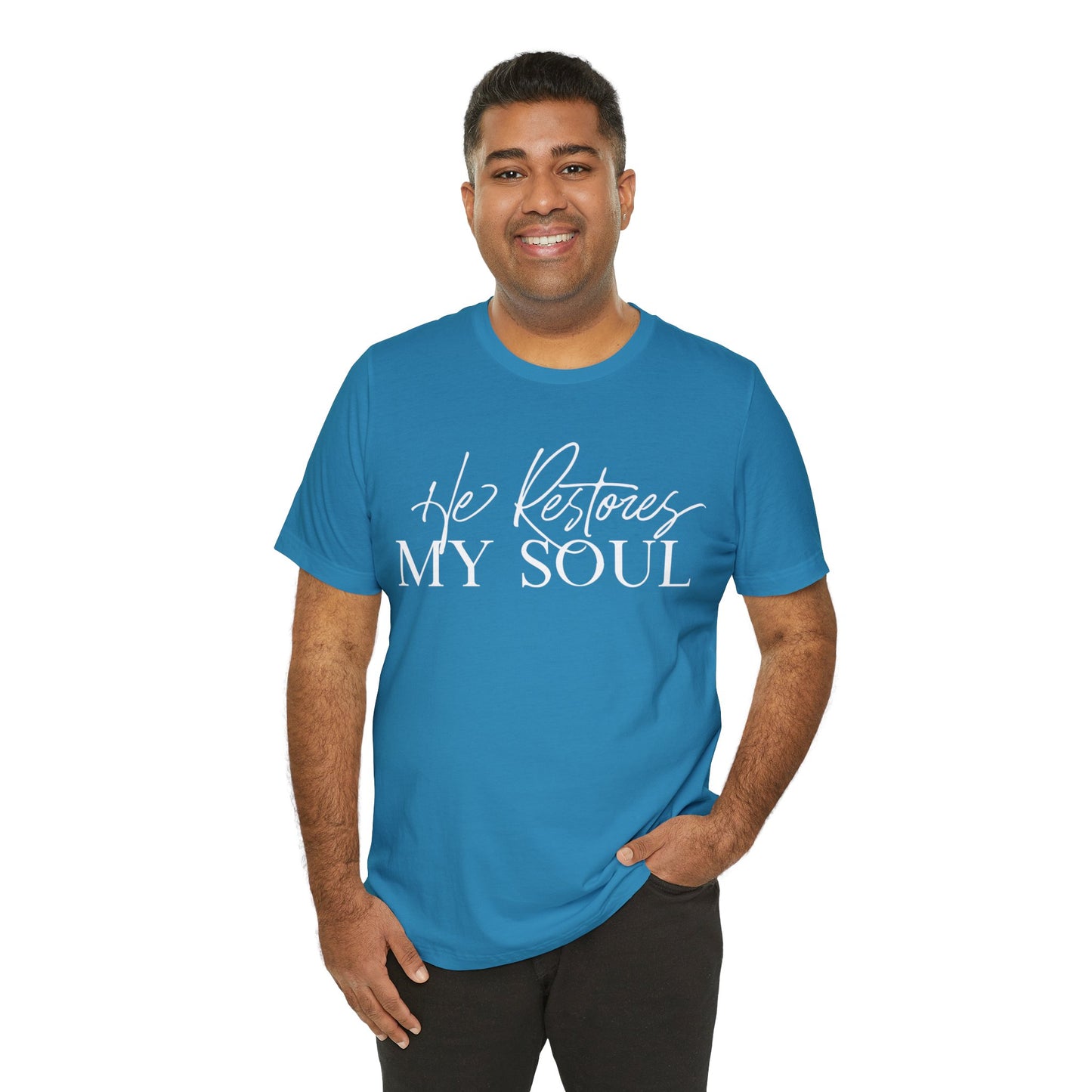 HE RESTORES MY SOUL Unisex Jersey Short Sleeve Tee