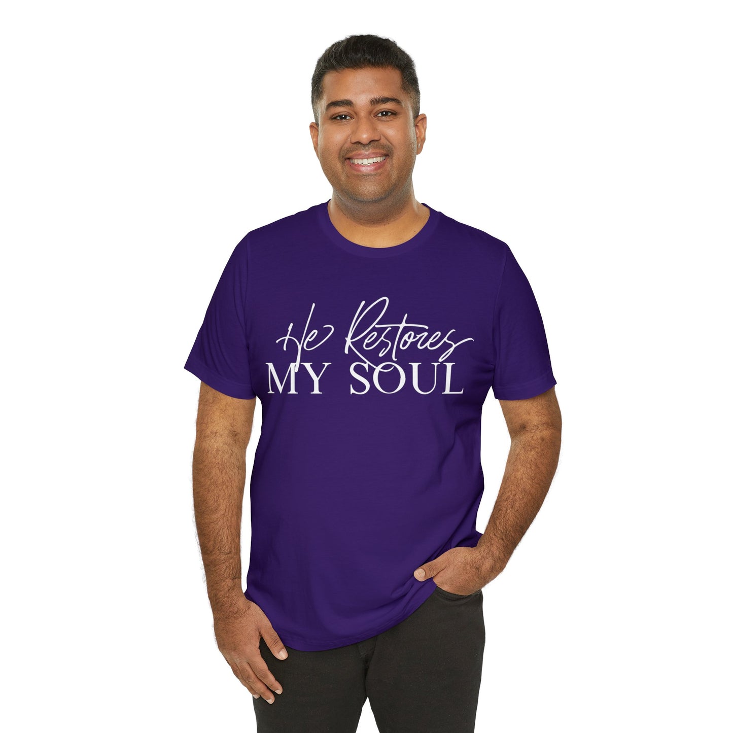 HE RESTORES MY SOUL Unisex Jersey Short Sleeve Tee