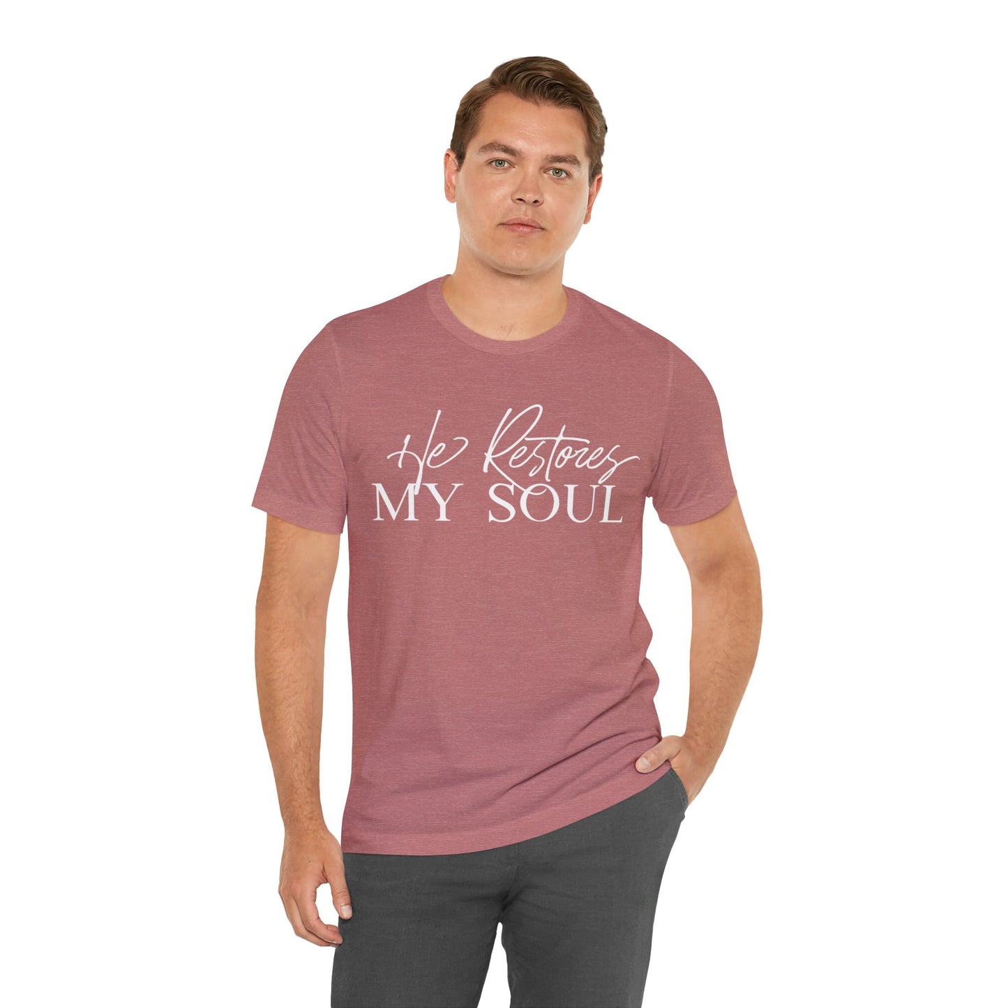 HE RESTORES MY SOUL Unisex Jersey Short Sleeve Tee
