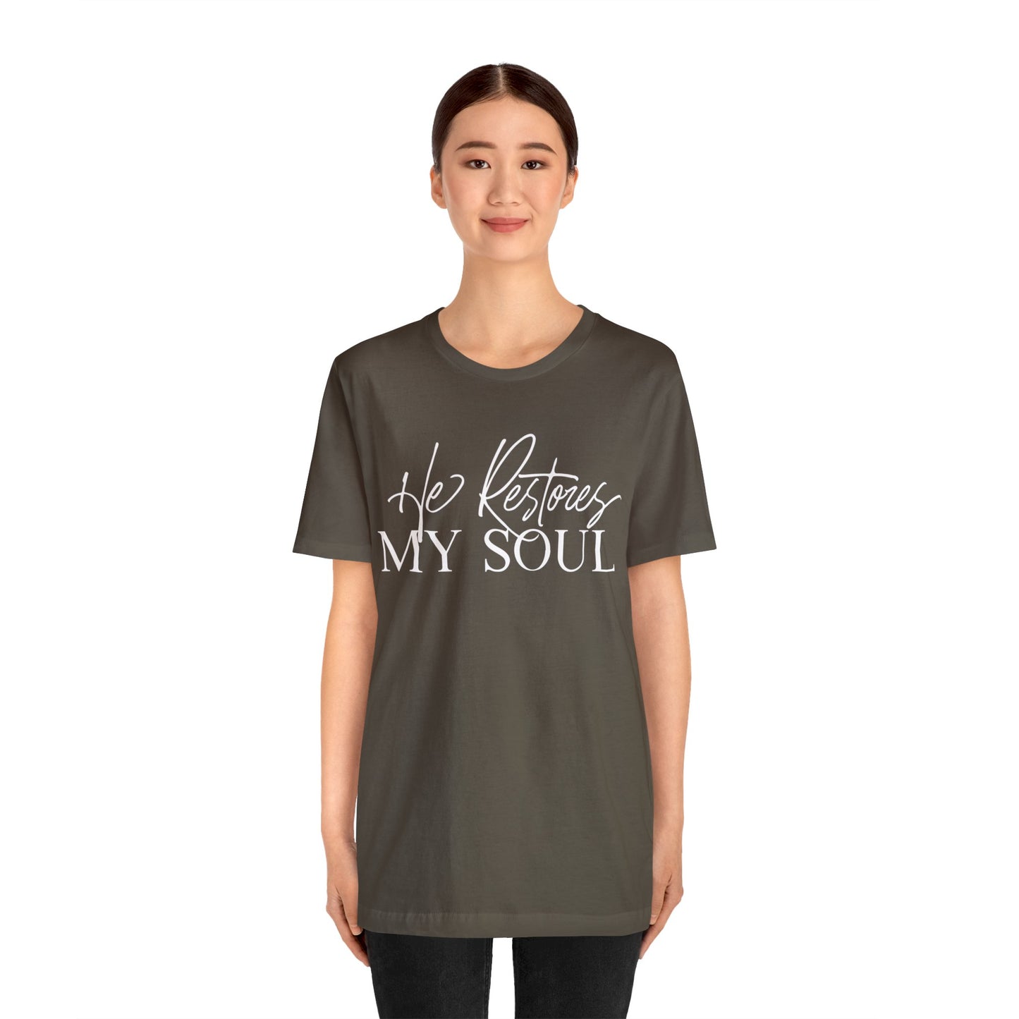HE RESTORES MY SOUL Unisex Jersey Short Sleeve Tee