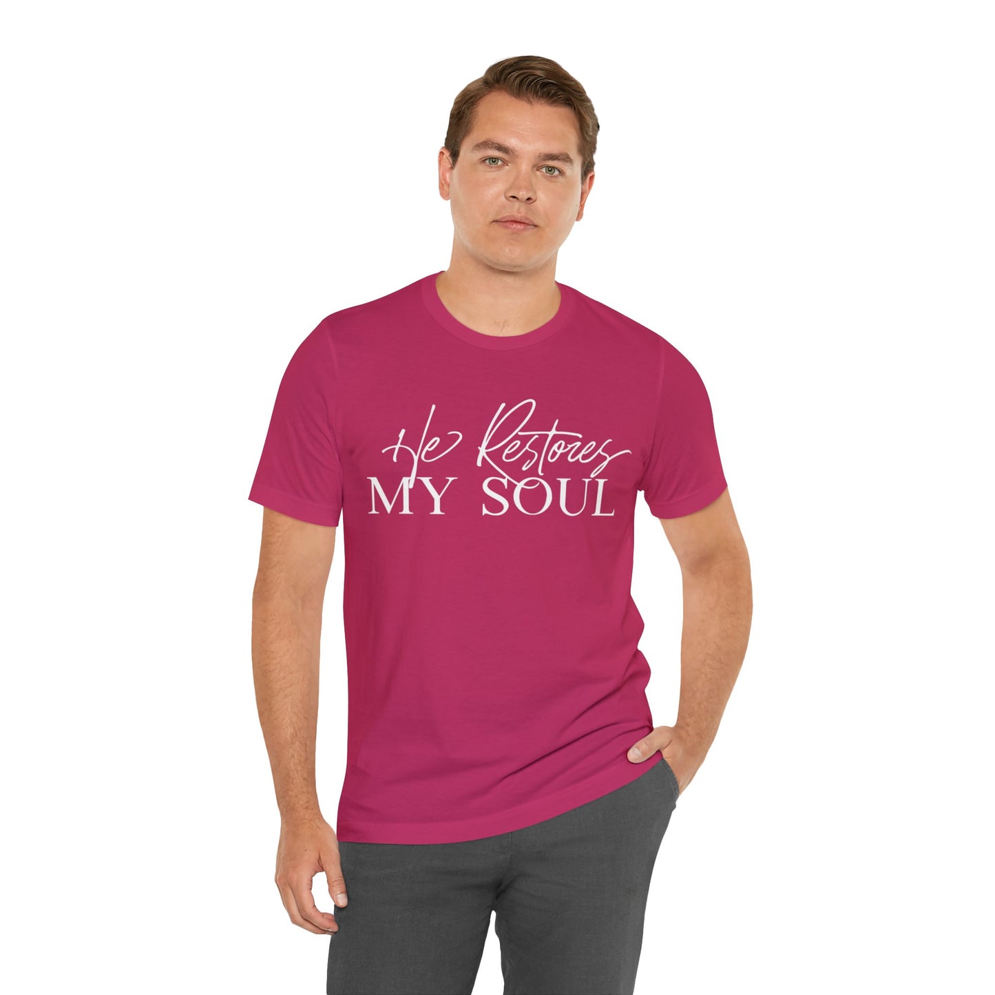 HE RESTORES MY SOUL Unisex Jersey Short Sleeve Tee