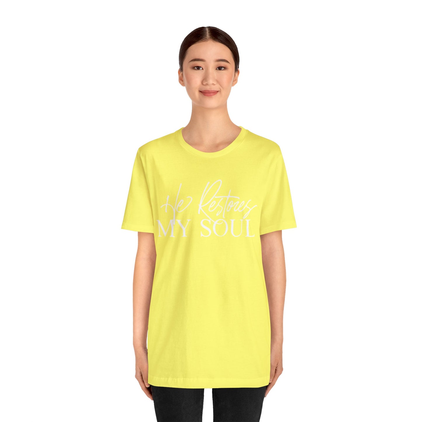 HE RESTORES MY SOUL Unisex Jersey Short Sleeve Tee