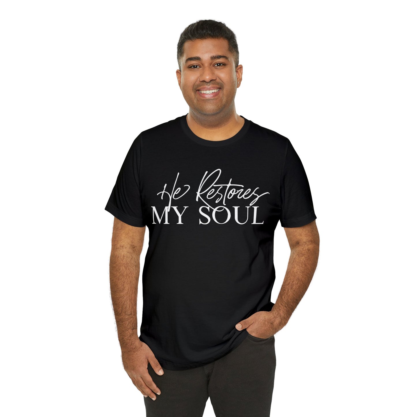HE RESTORES MY SOUL Unisex Jersey Short Sleeve Tee