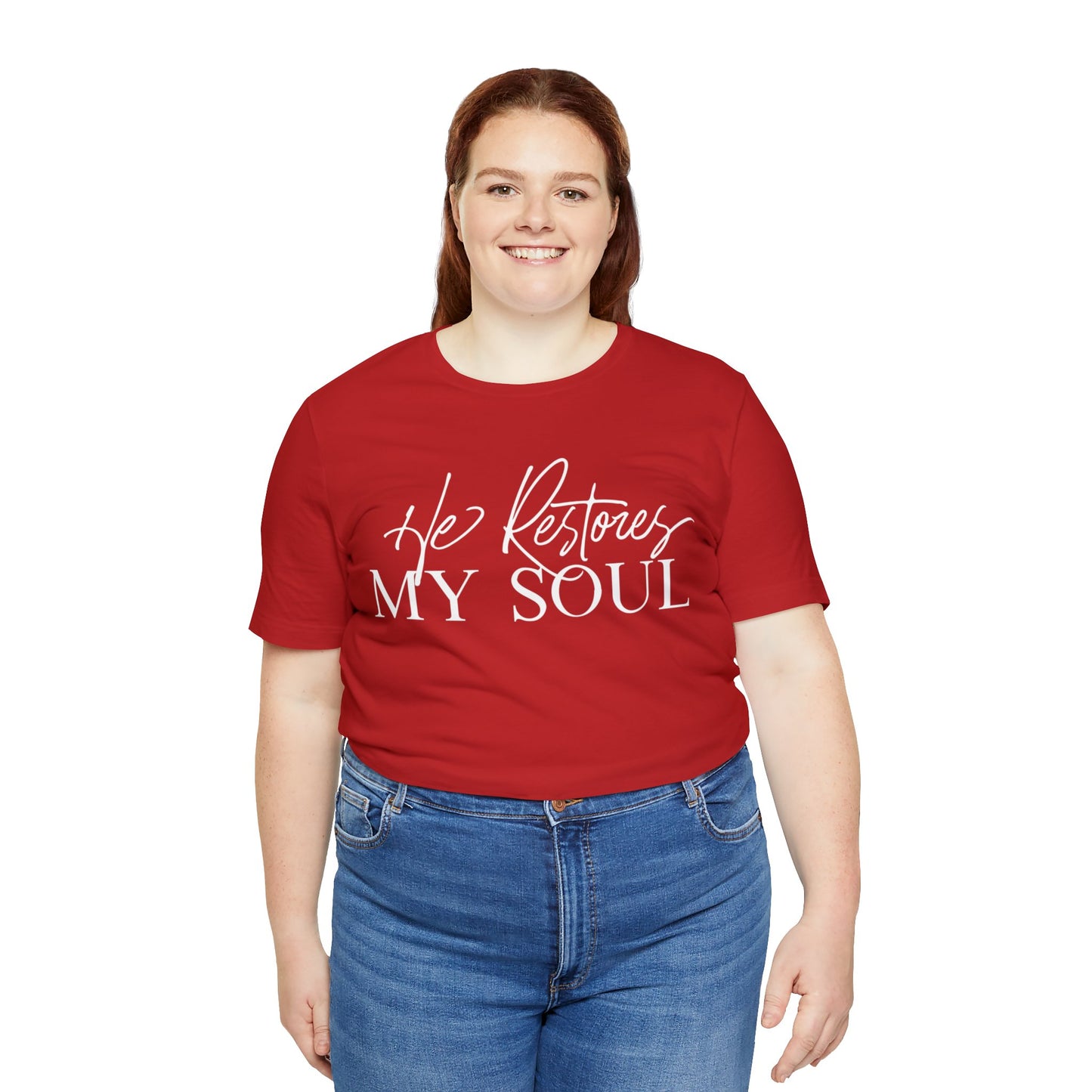 HE RESTORES MY SOUL Unisex Jersey Short Sleeve Tee