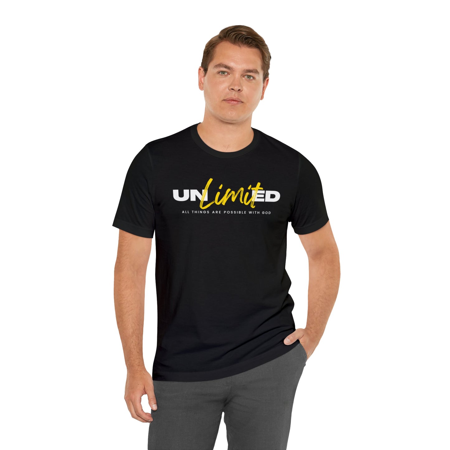 UNLIMITED ALL THINGS ARE POSSIBLE WITH GOD Unisex Jersey Short Sleeve Tee