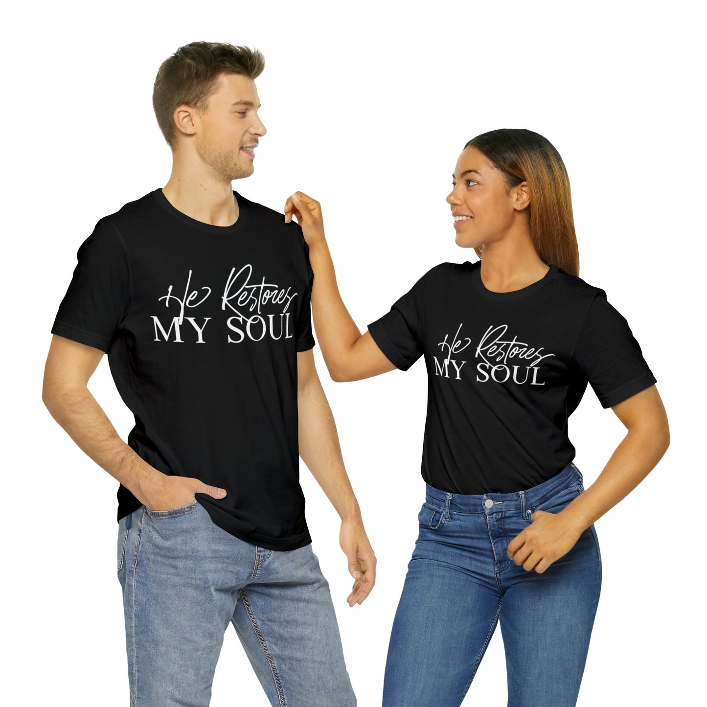 HE RESTORES MY SOUL Unisex Jersey Short Sleeve Tee