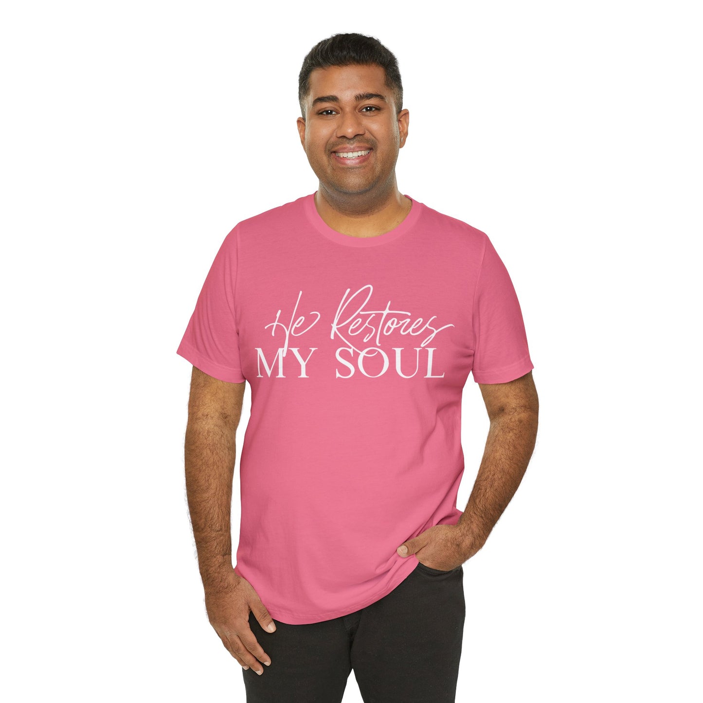 HE RESTORES MY SOUL Unisex Jersey Short Sleeve Tee
