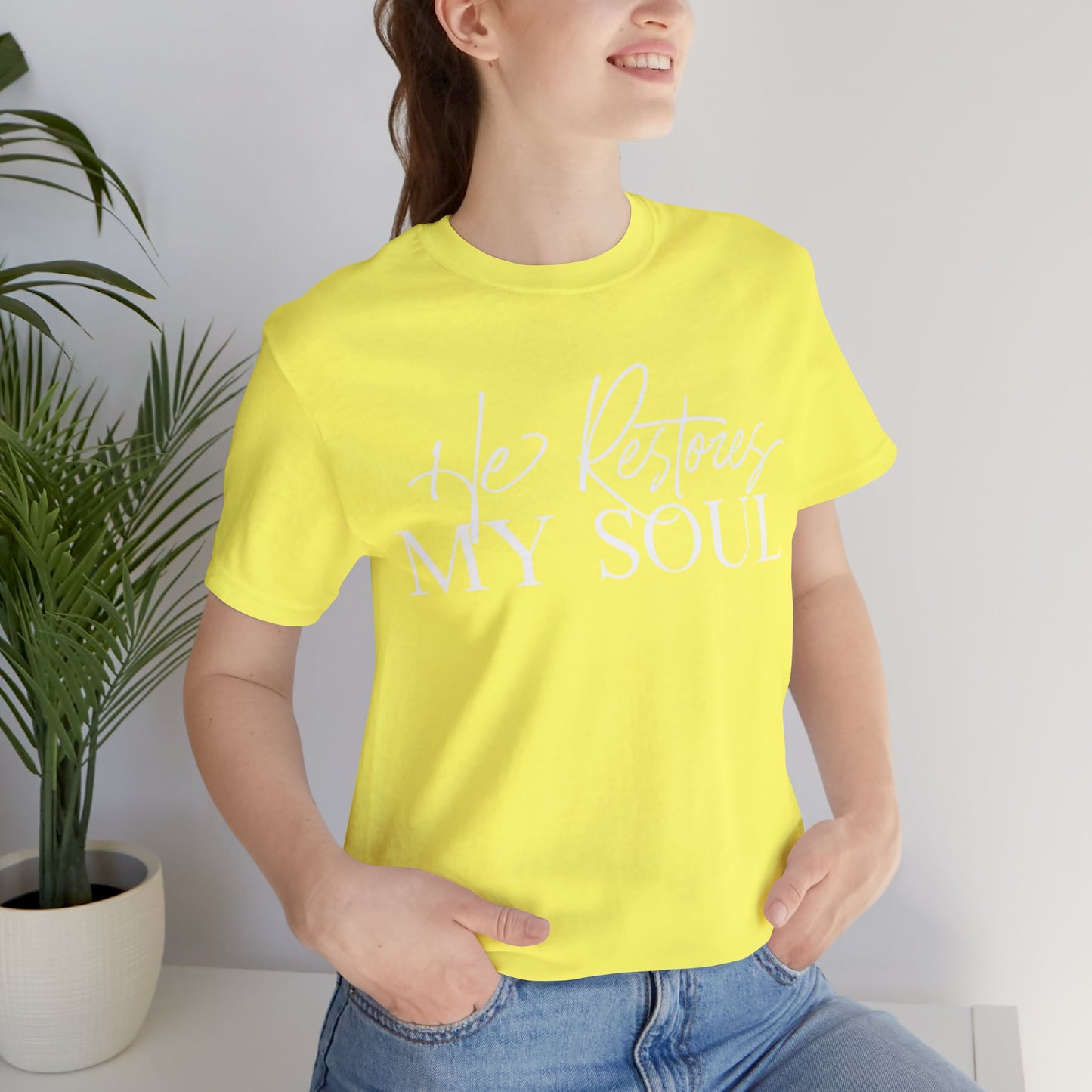 HE RESTORES MY SOUL Unisex Jersey Short Sleeve Tee