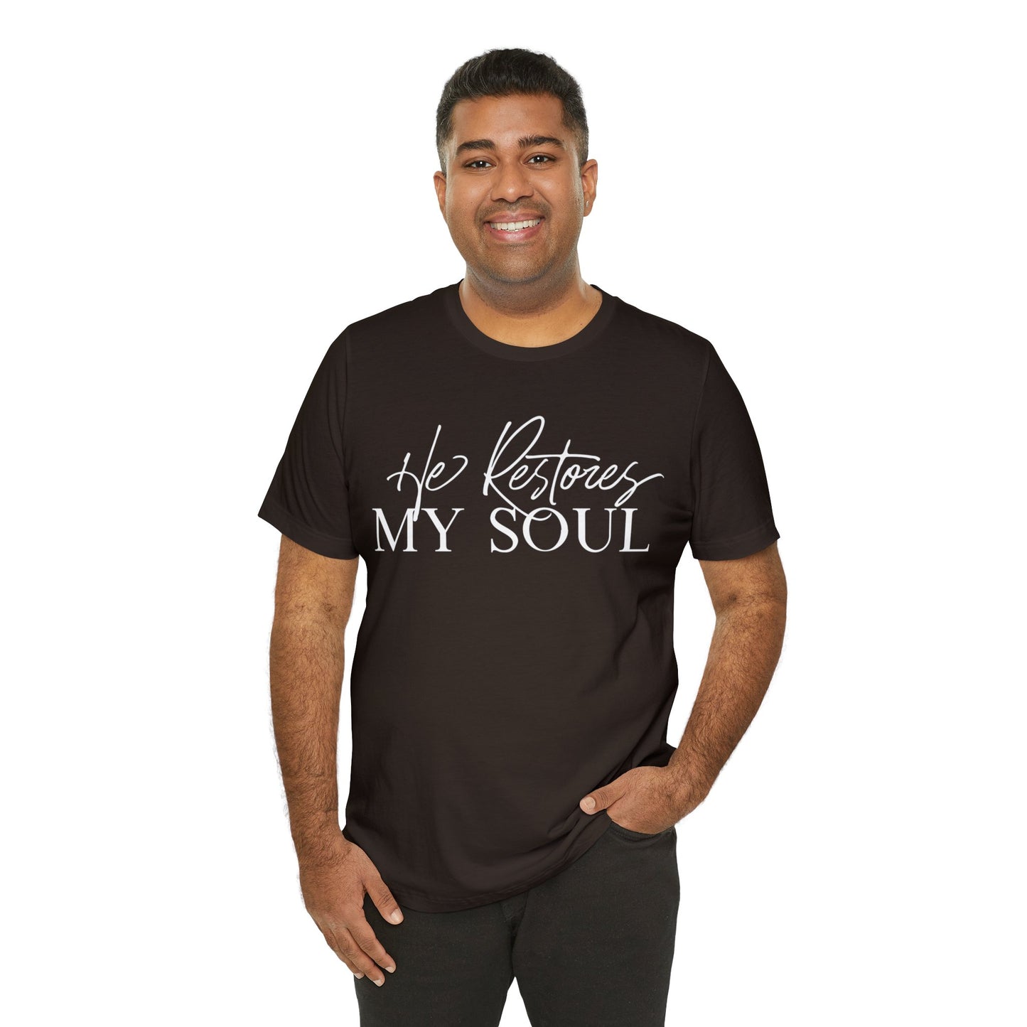 HE RESTORES MY SOUL Unisex Jersey Short Sleeve Tee