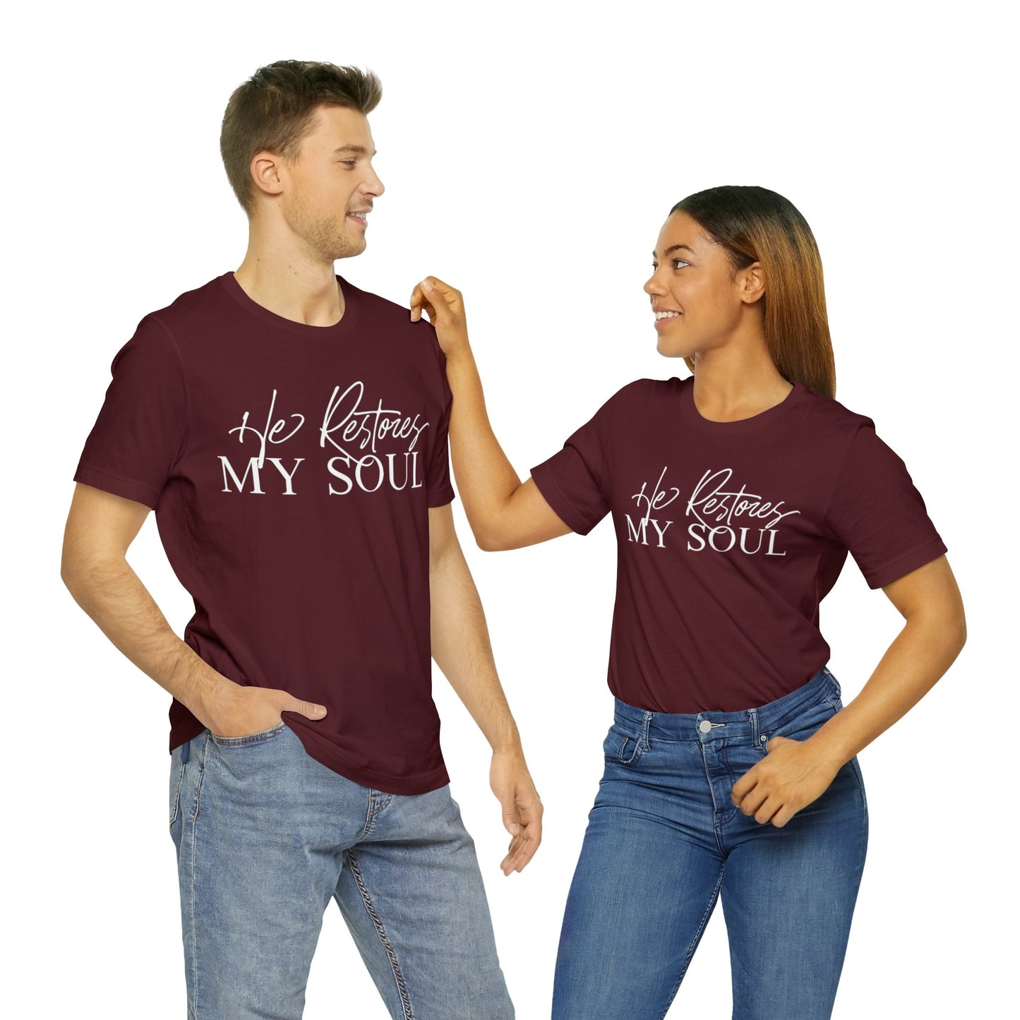 HE RESTORES MY SOUL Unisex Jersey Short Sleeve Tee