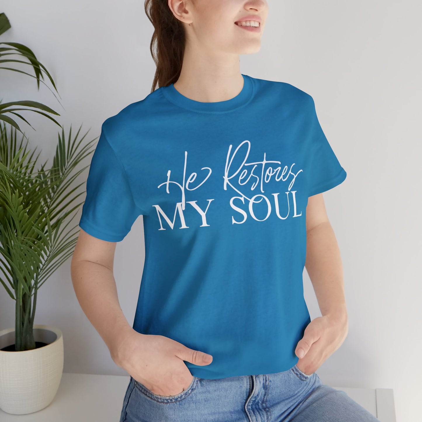 HE RESTORES MY SOUL Unisex Jersey Short Sleeve Tee