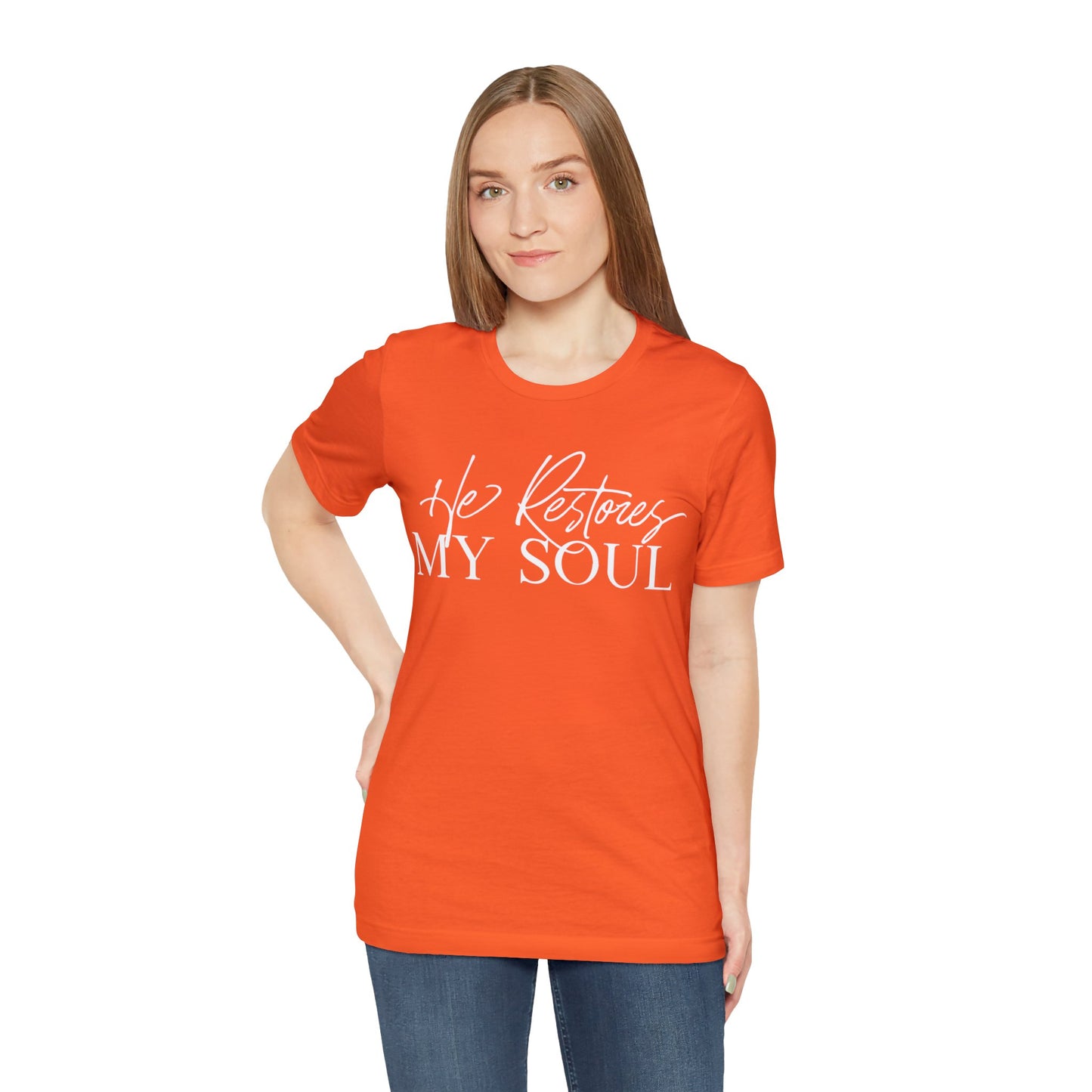 HE RESTORES MY SOUL Unisex Jersey Short Sleeve Tee