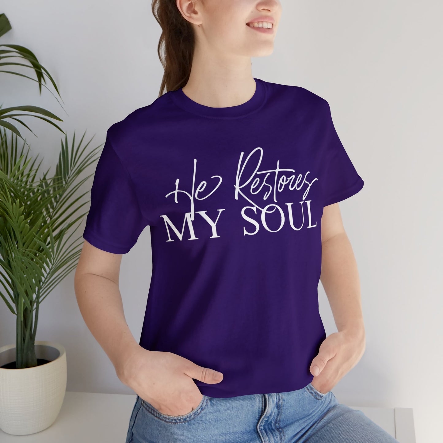 HE RESTORES MY SOUL Unisex Jersey Short Sleeve Tee