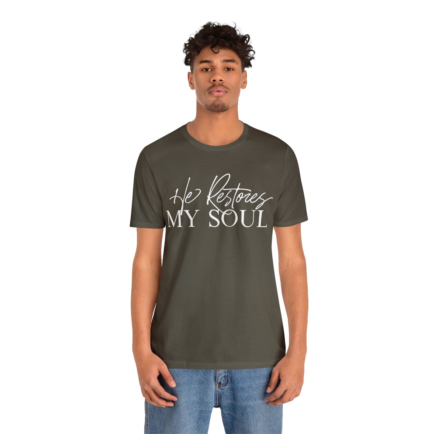 HE RESTORES MY SOUL Unisex Jersey Short Sleeve Tee