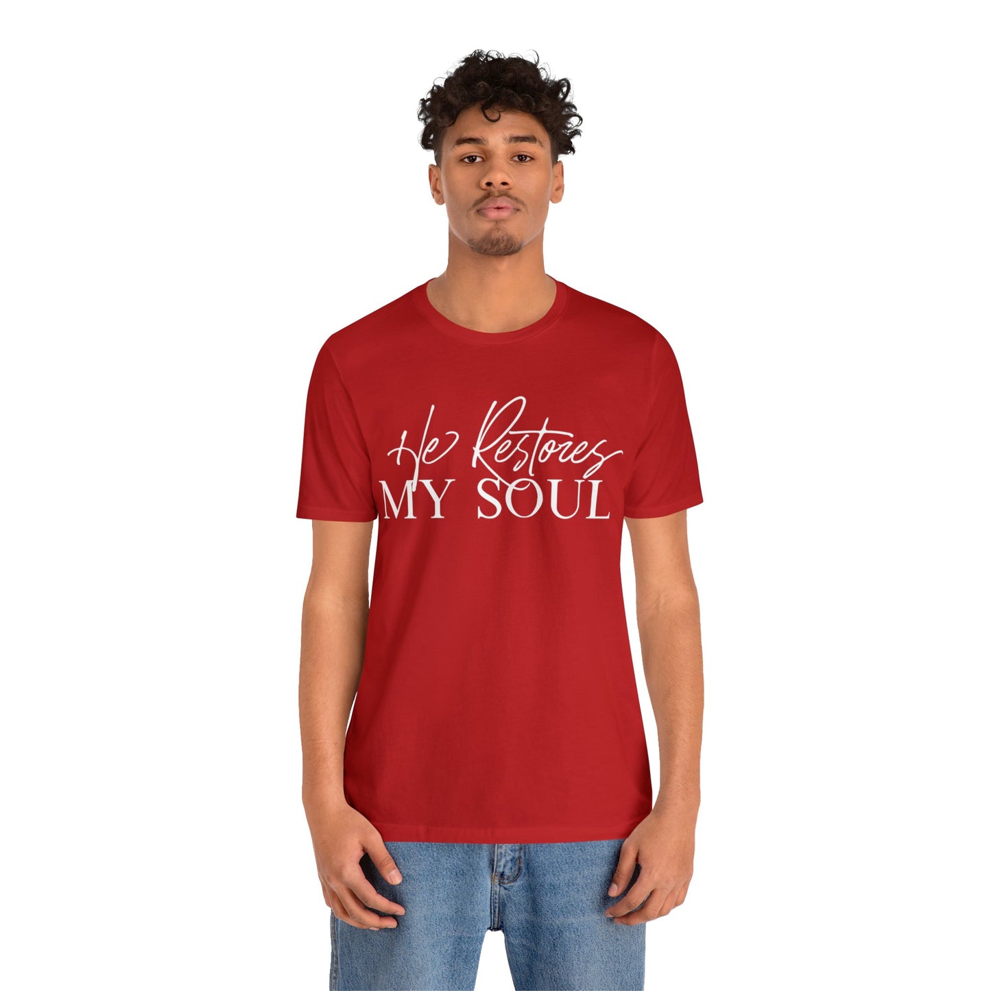 HE RESTORES MY SOUL Unisex Jersey Short Sleeve Tee