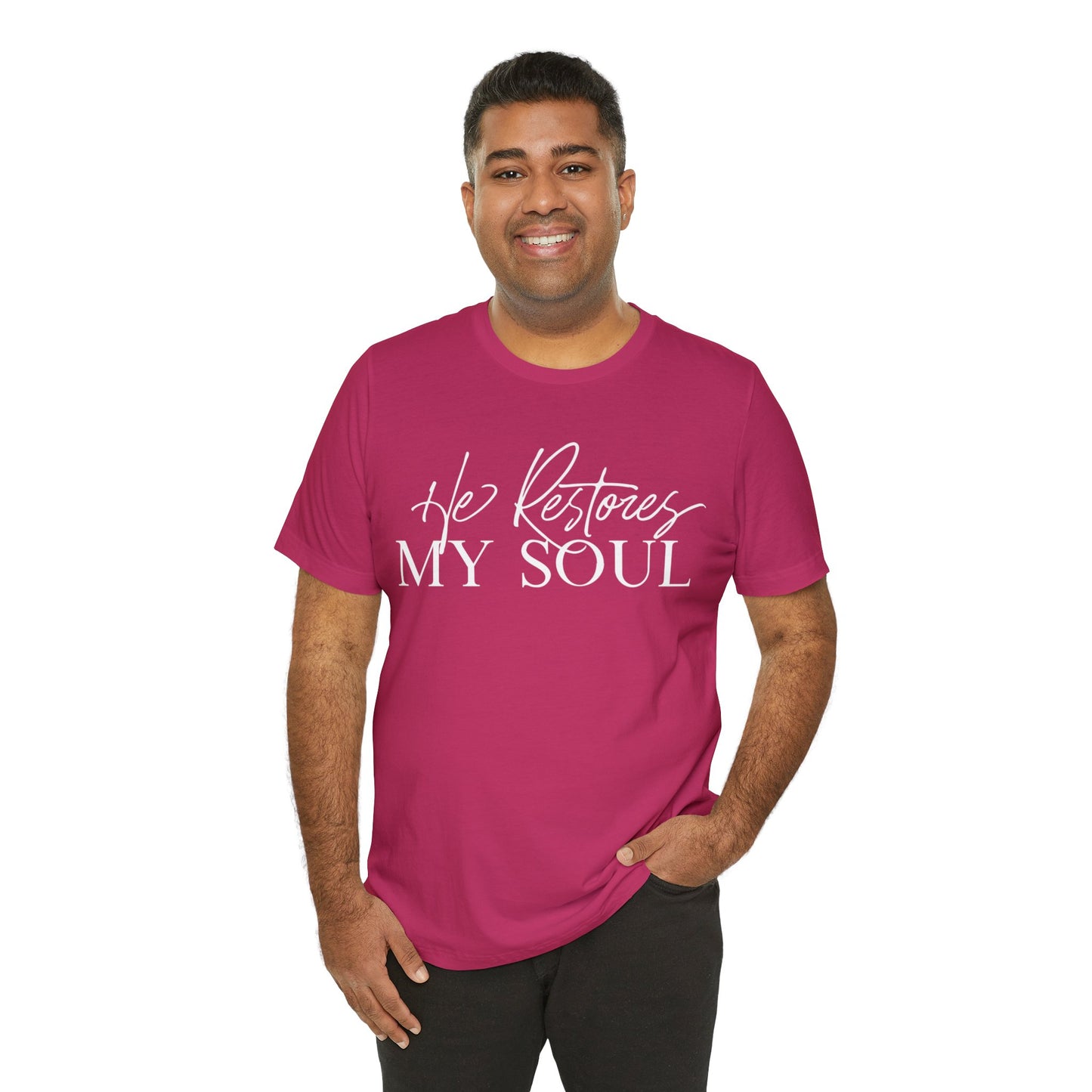 HE RESTORES MY SOUL Unisex Jersey Short Sleeve Tee