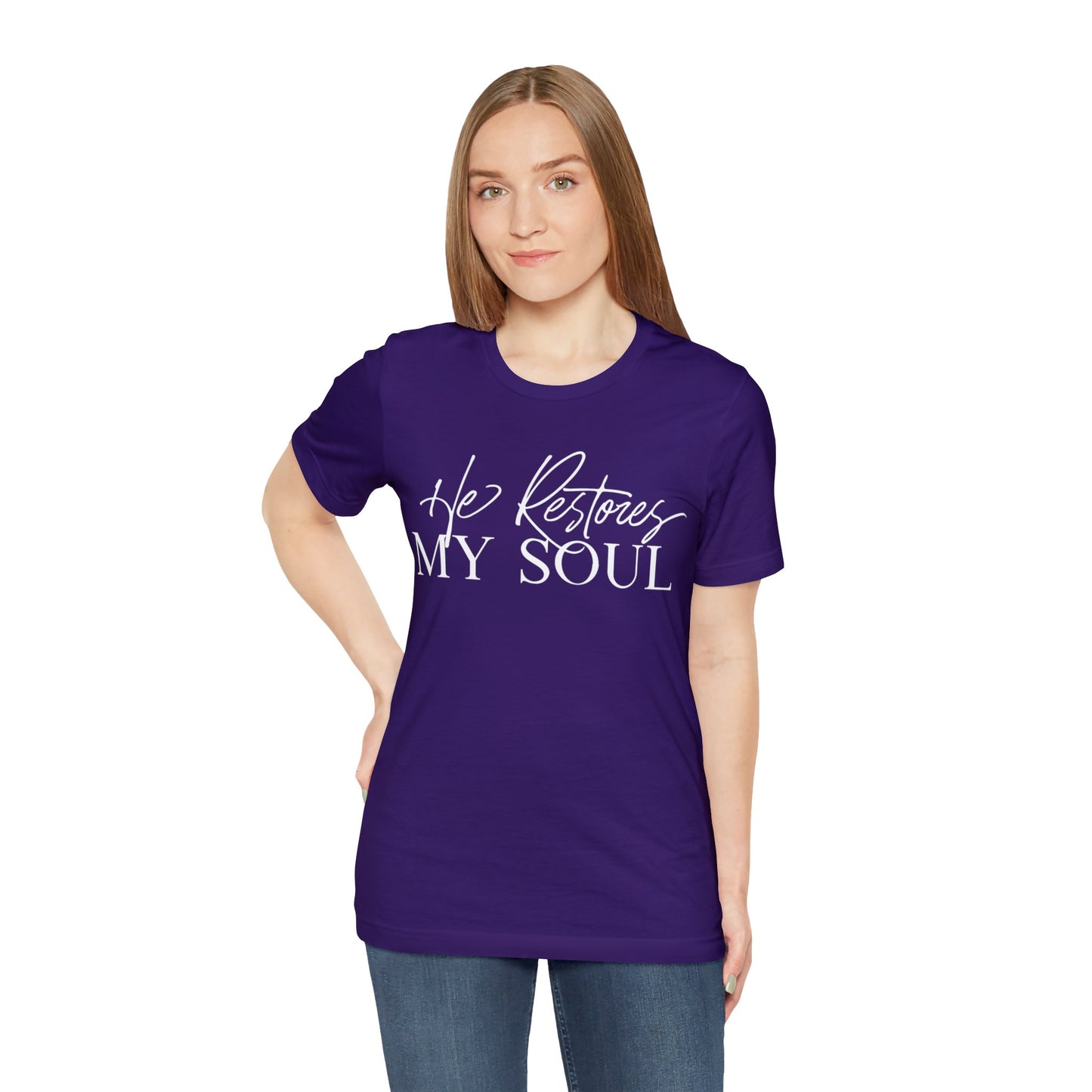 HE RESTORES MY SOUL Unisex Jersey Short Sleeve Tee