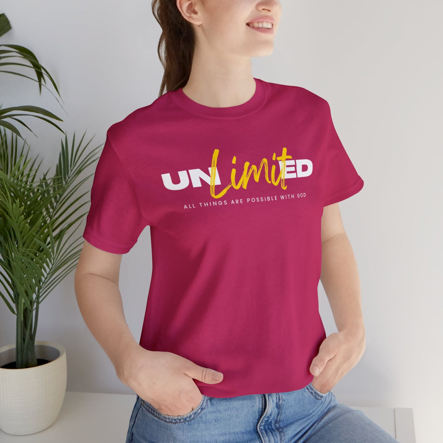 UNLIMITED ALL THINGS ARE POSSIBLE WITH GOD Unisex Jersey Short Sleeve Tee