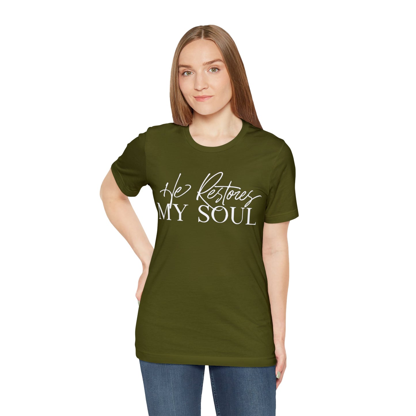 HE RESTORES MY SOUL Unisex Jersey Short Sleeve Tee