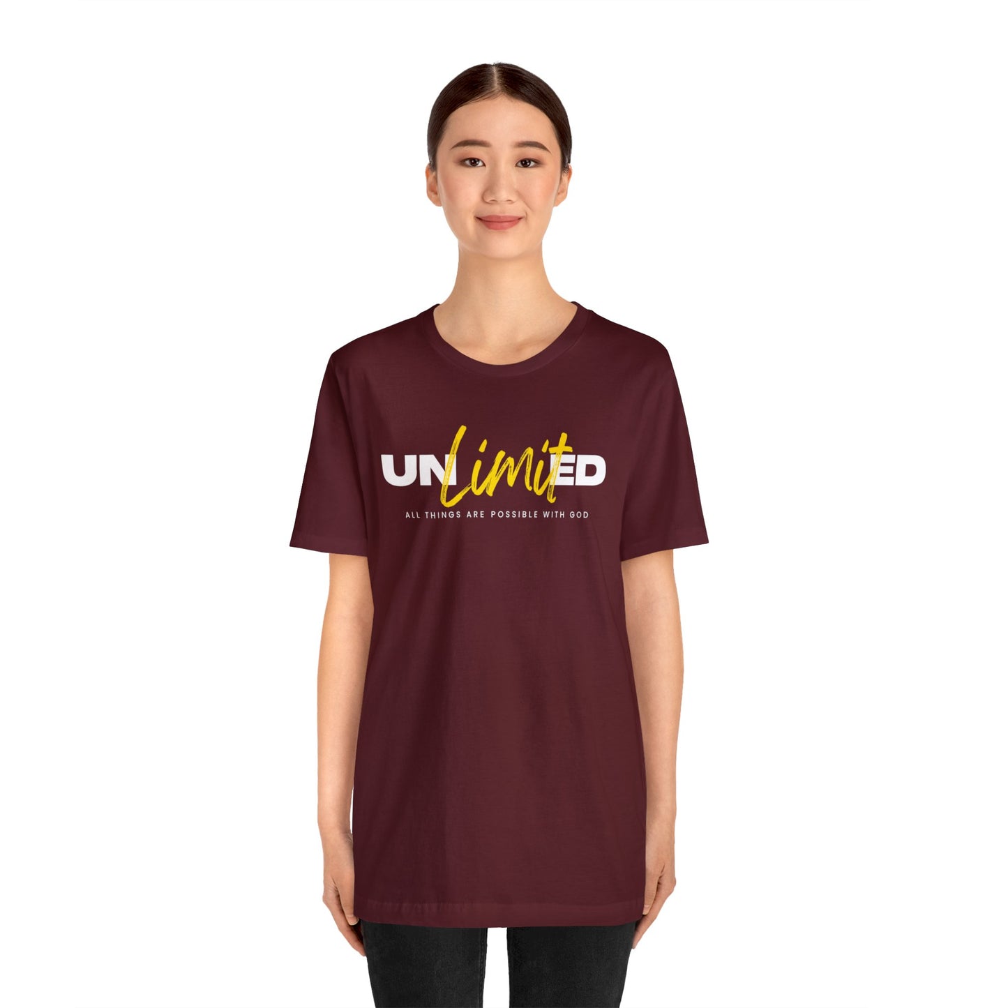 UNLIMITED ALL THINGS ARE POSSIBLE WITH GOD Unisex Jersey Short Sleeve Tee