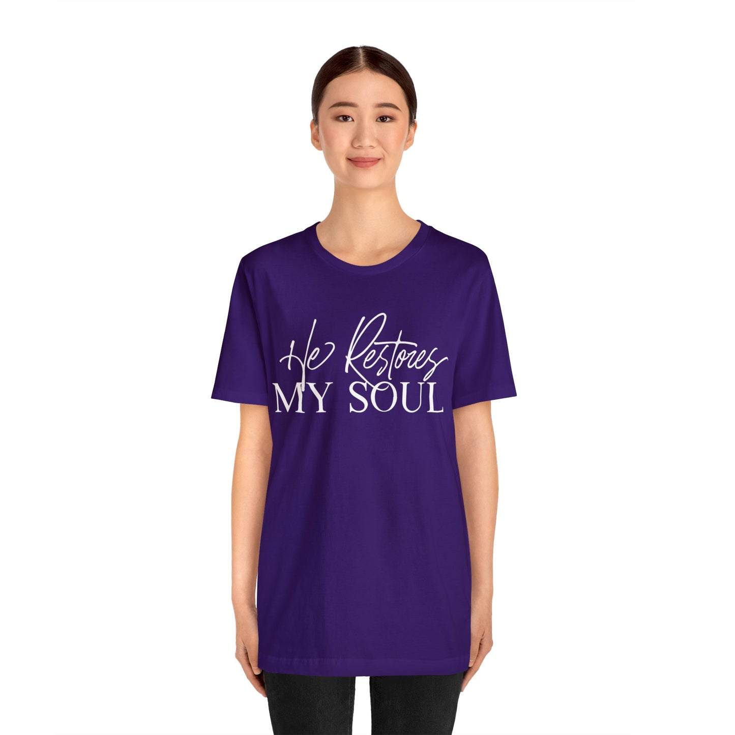 HE RESTORES MY SOUL Unisex Jersey Short Sleeve Tee