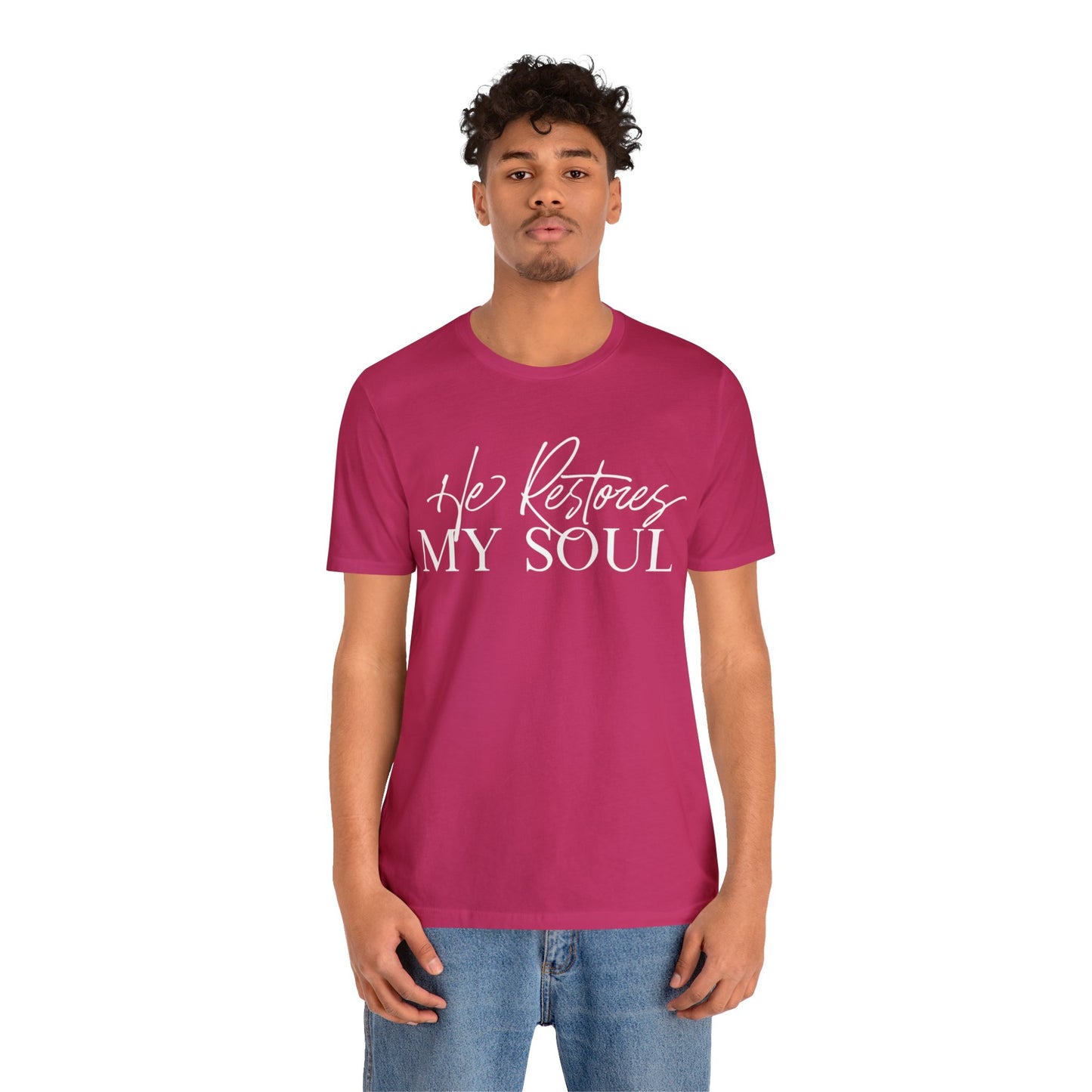 HE RESTORES MY SOUL Unisex Jersey Short Sleeve Tee