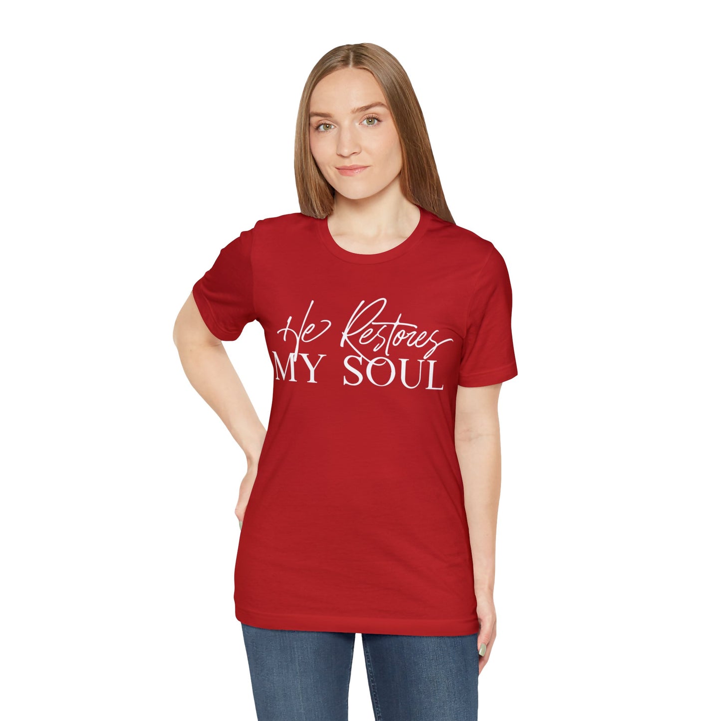 HE RESTORES MY SOUL Unisex Jersey Short Sleeve Tee