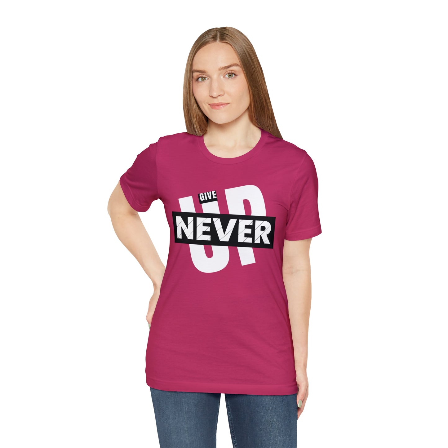 NEVER GIVE UP Unisex Jersey Short Sleeve Tee