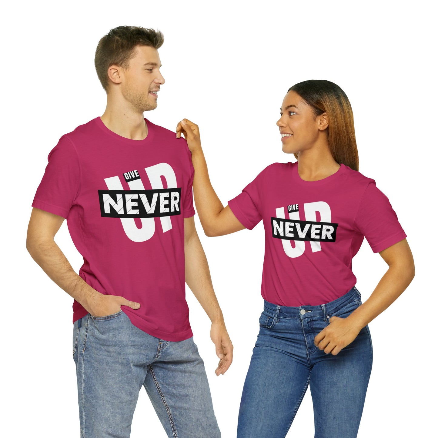 NEVER GIVE UP Unisex Jersey Short Sleeve Tee