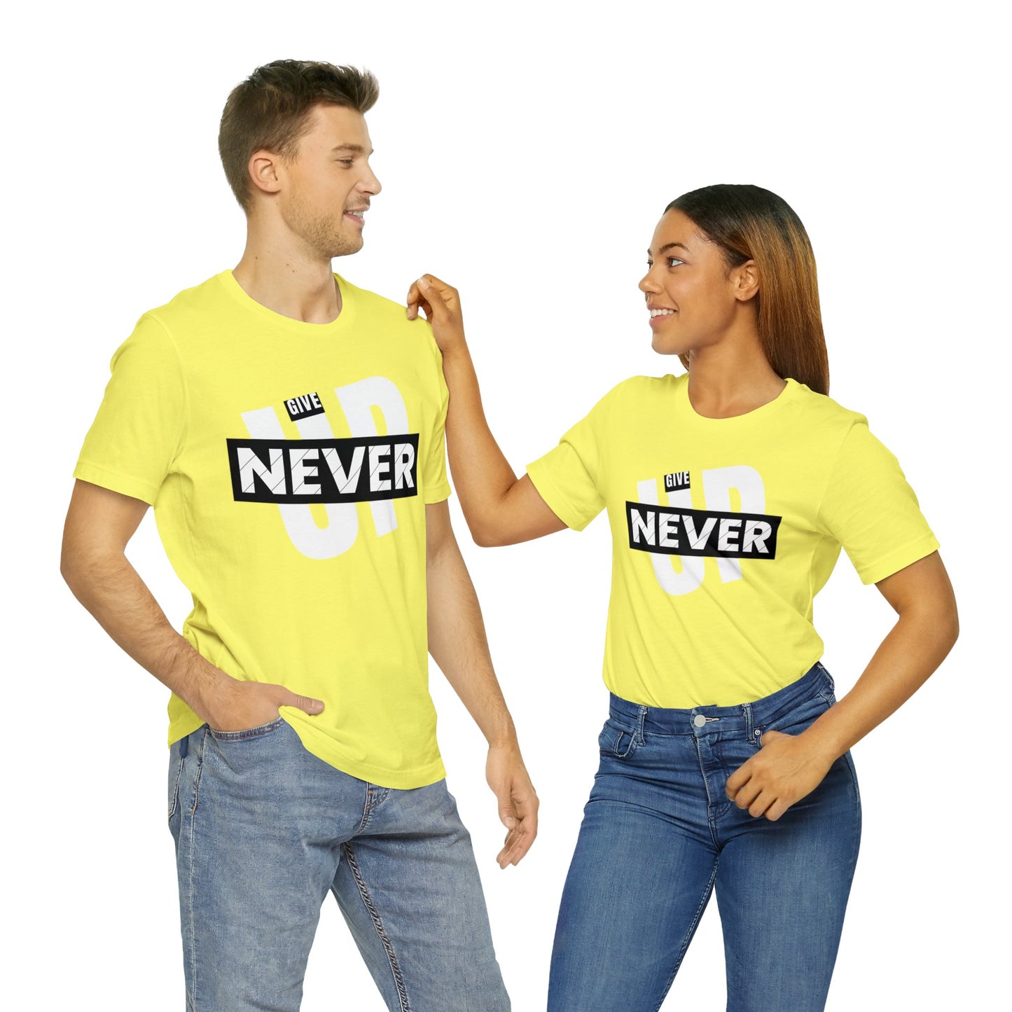 NEVER GIVE UP Unisex Jersey Short Sleeve Tee