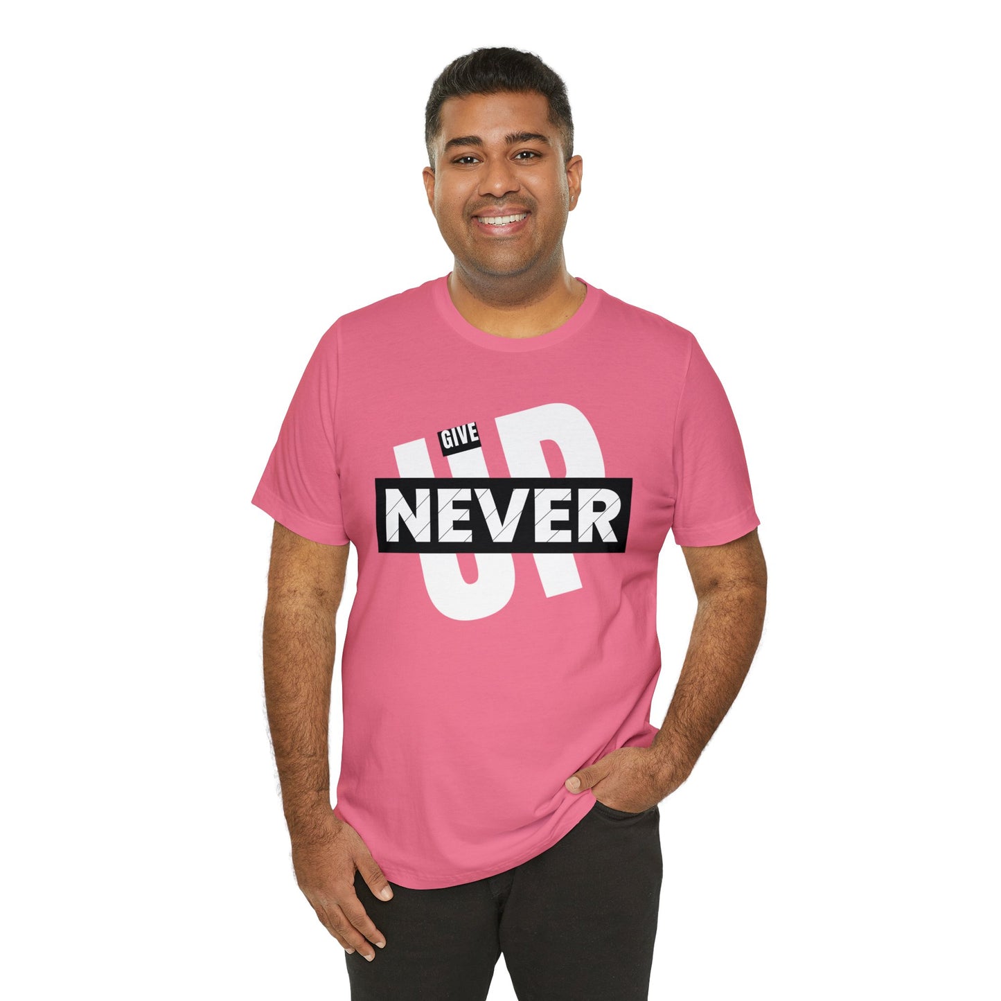 NEVER GIVE UP Unisex Jersey Short Sleeve Tee