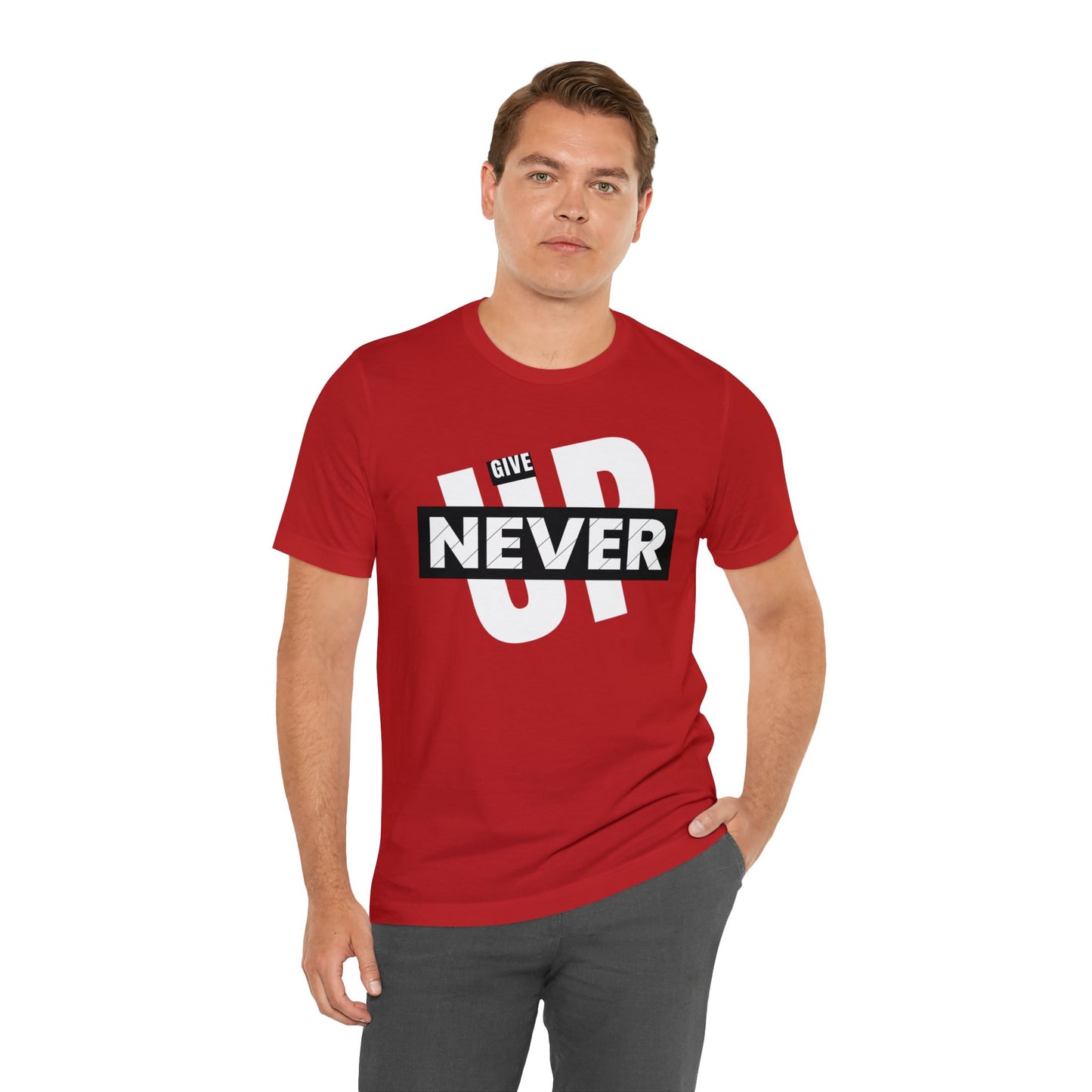 NEVER GIVE UP Unisex Jersey Short Sleeve Tee