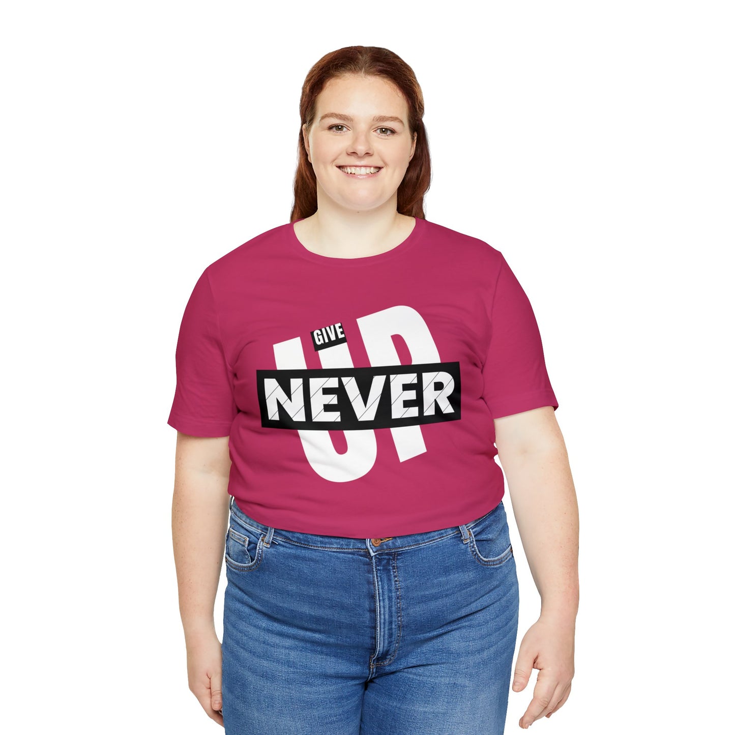 NEVER GIVE UP Unisex Jersey Short Sleeve Tee