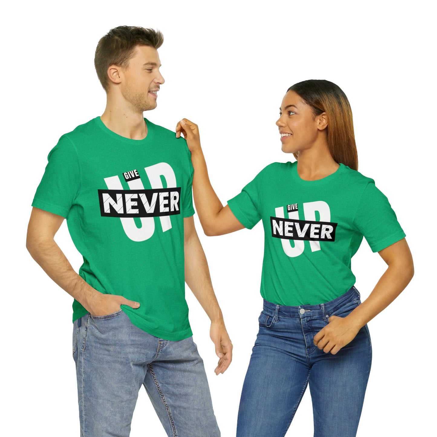 NEVER GIVE UP Unisex Jersey Short Sleeve Tee