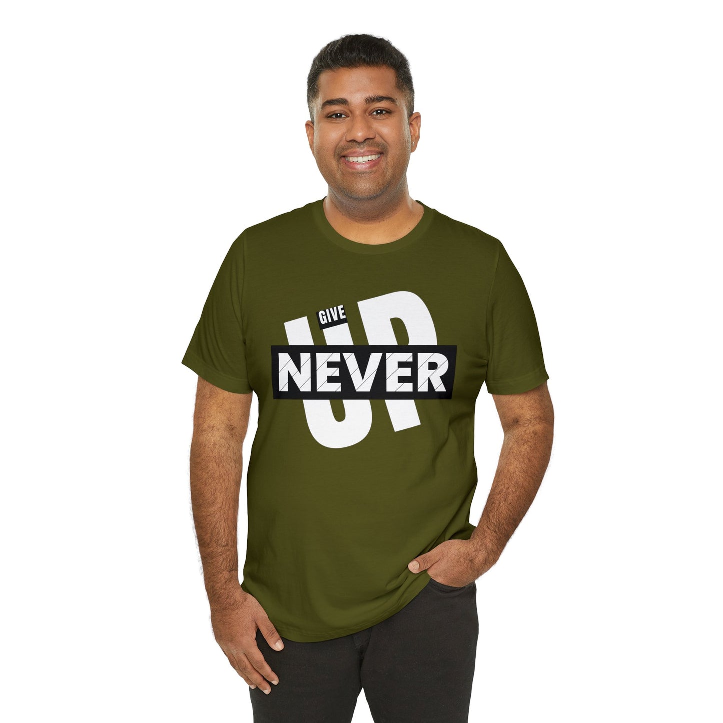 NEVER GIVE UP Unisex Jersey Short Sleeve Tee