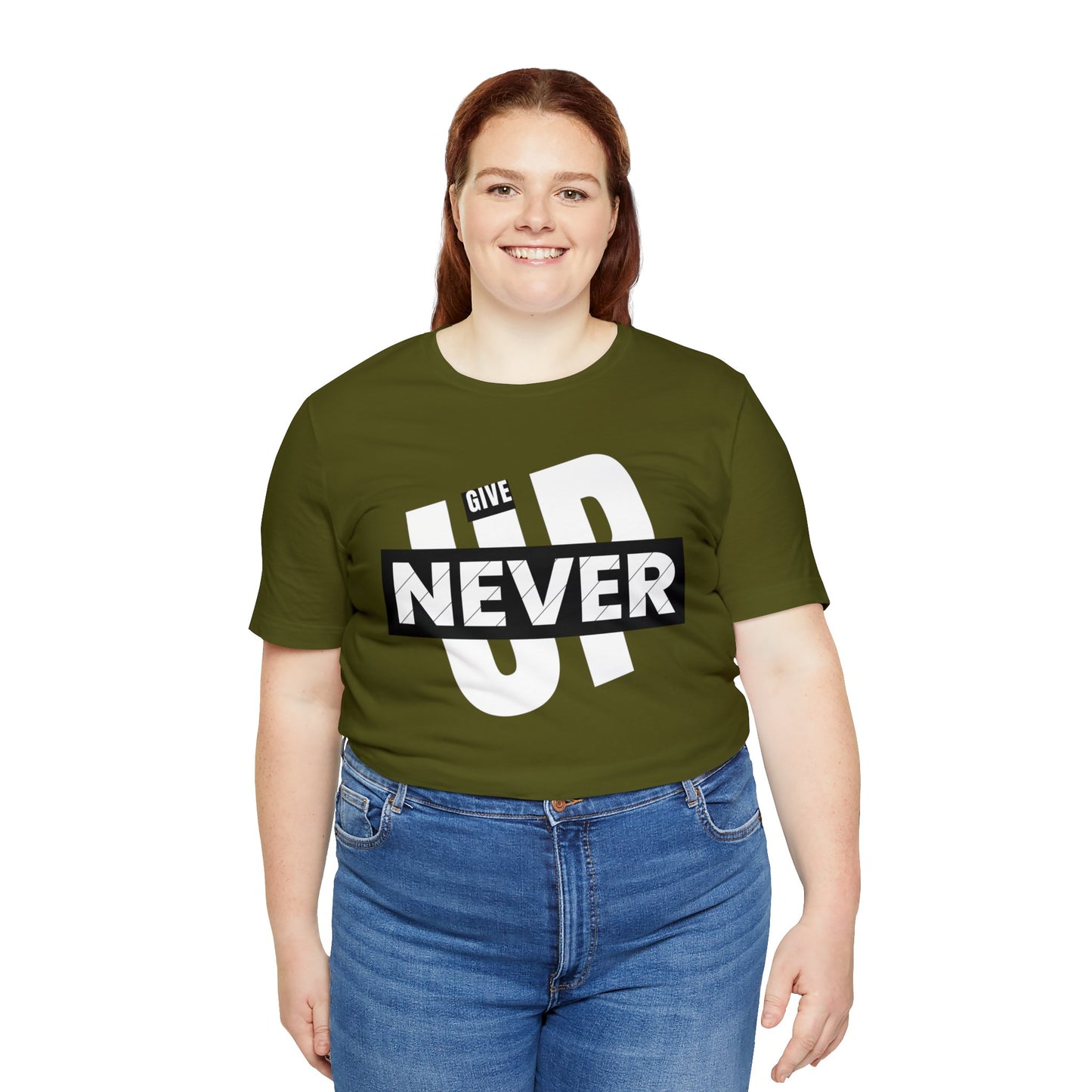 NEVER GIVE UP Unisex Jersey Short Sleeve Tee