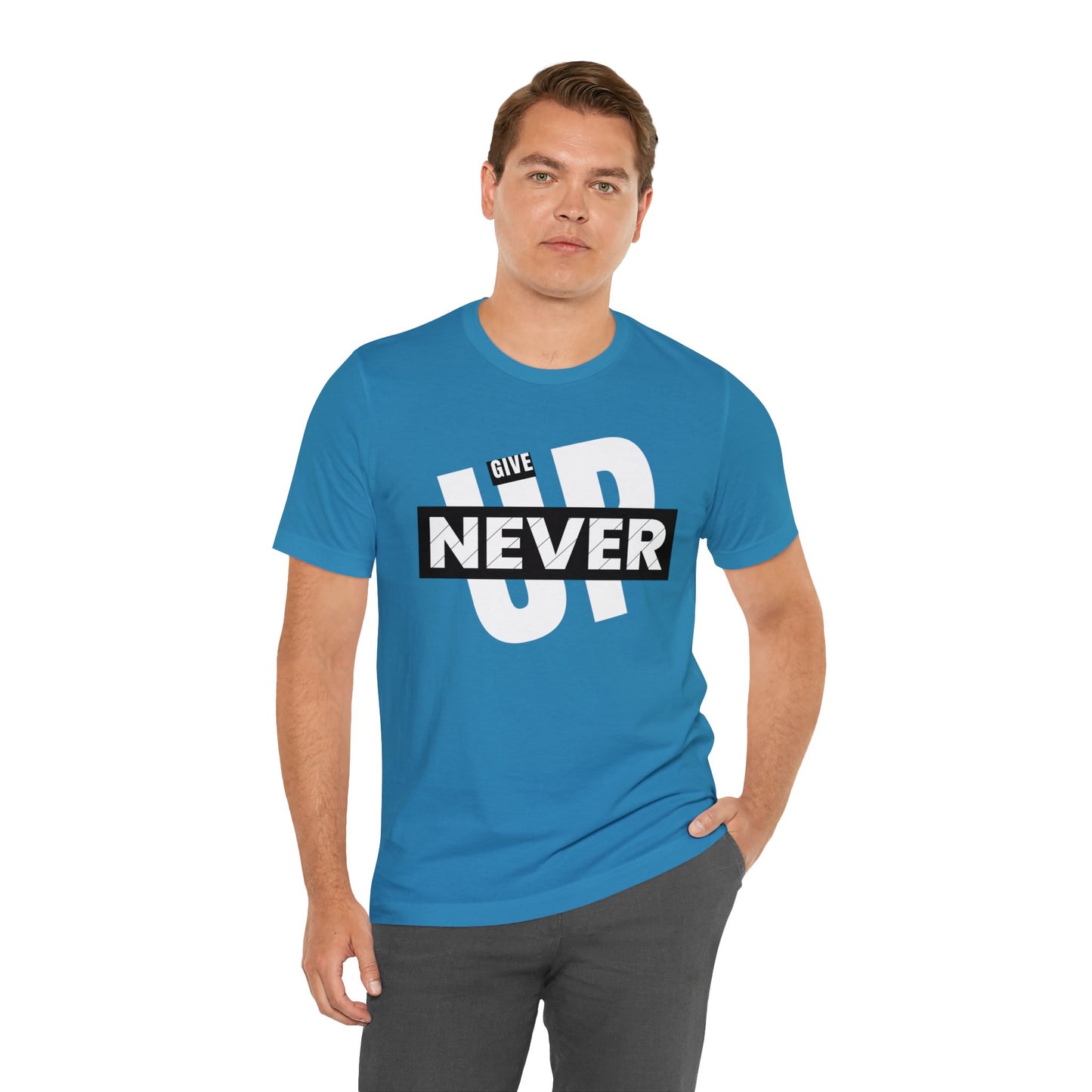 NEVER GIVE UP Unisex Jersey Short Sleeve Tee