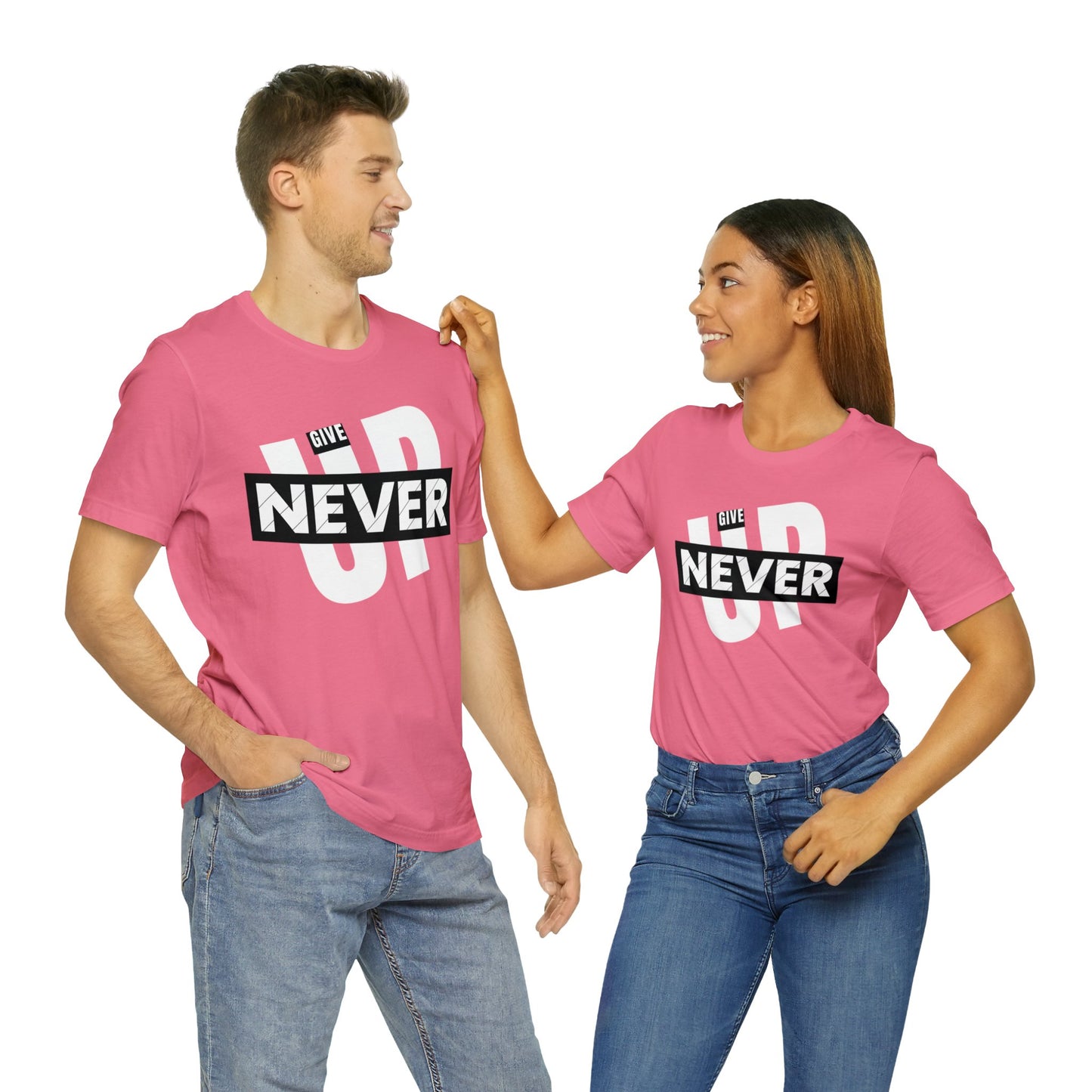 NEVER GIVE UP Unisex Jersey Short Sleeve Tee