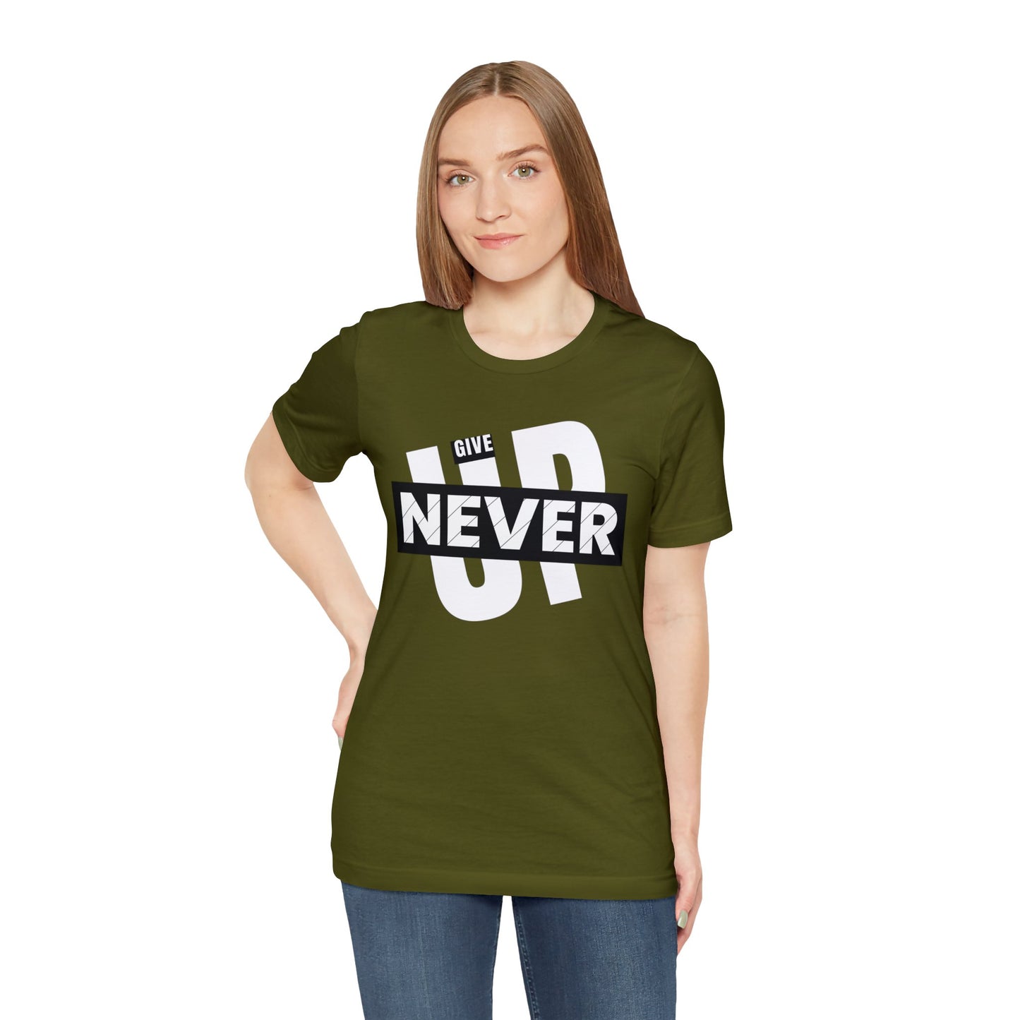 NEVER GIVE UP Unisex Jersey Short Sleeve Tee