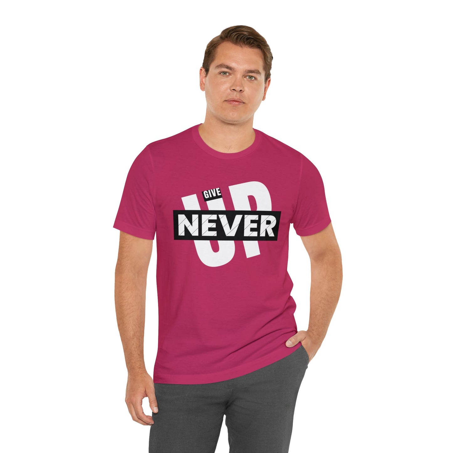 NEVER GIVE UP Unisex Jersey Short Sleeve Tee