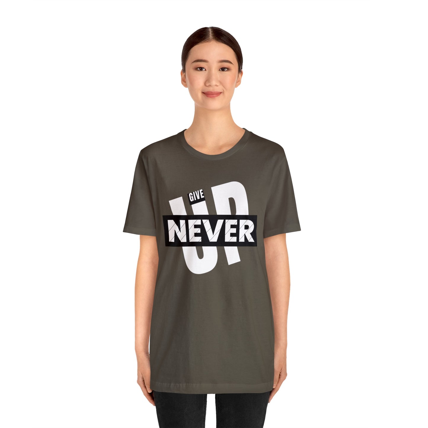 NEVER GIVE UP Unisex Jersey Short Sleeve Tee