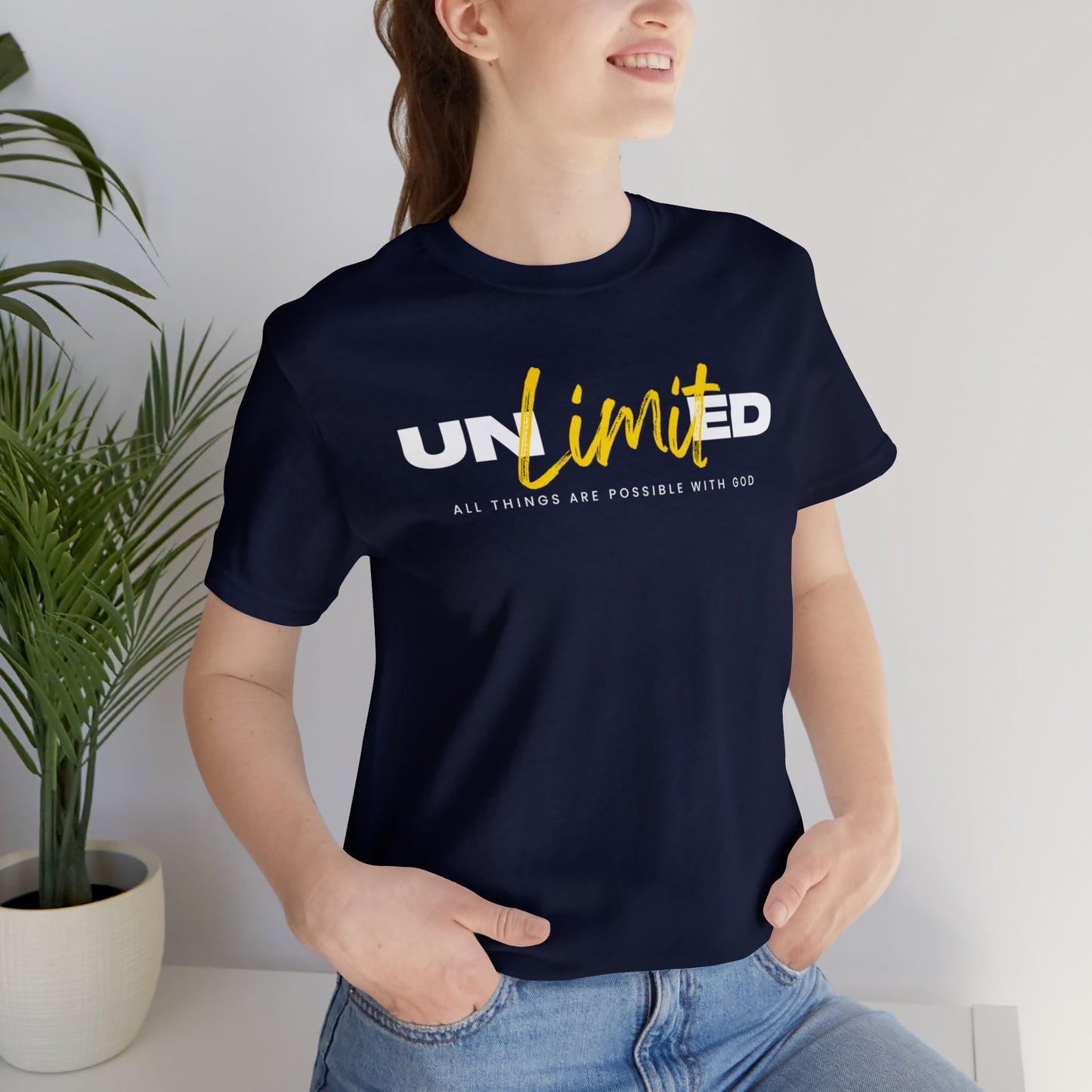 UNLIMITED ALL THINGS ARE POSSIBLE WITH GOD Unisex Jersey Short Sleeve Tee