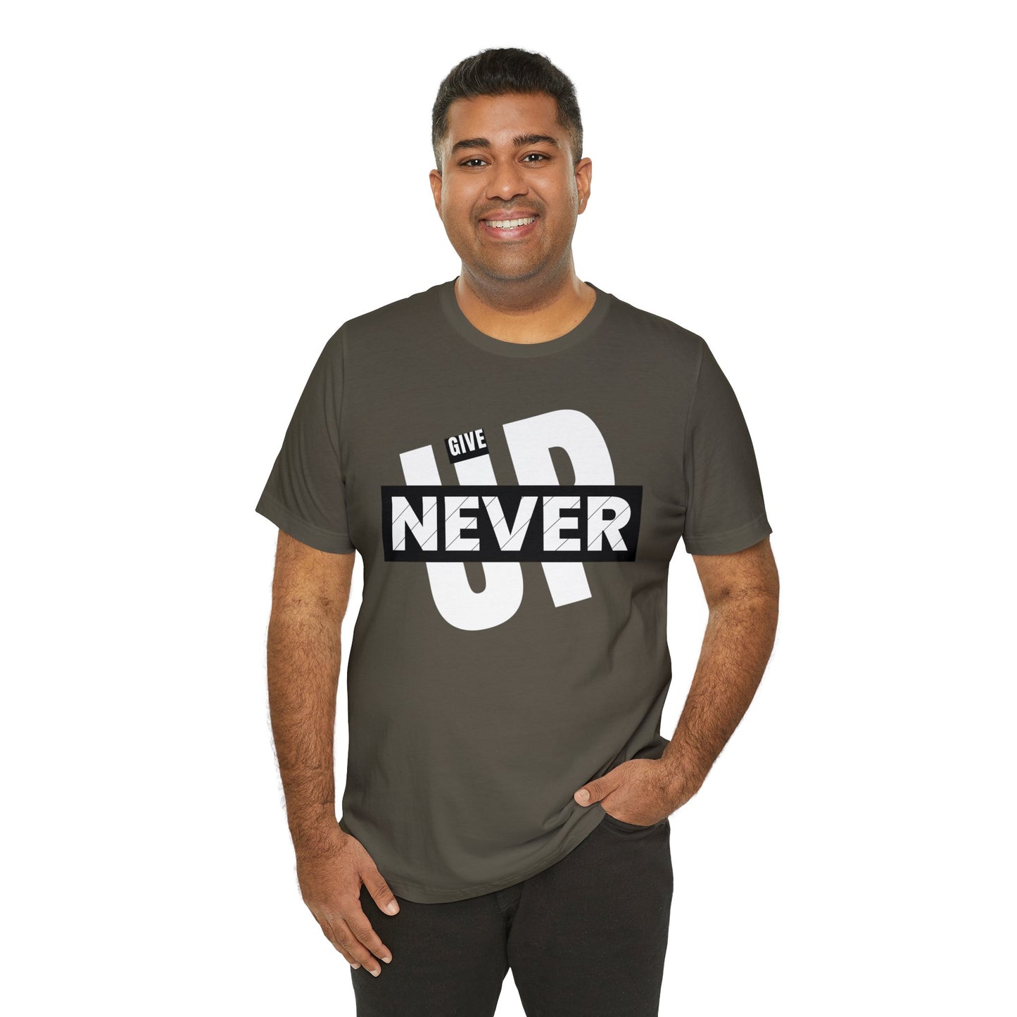 NEVER GIVE UP Unisex Jersey Short Sleeve Tee